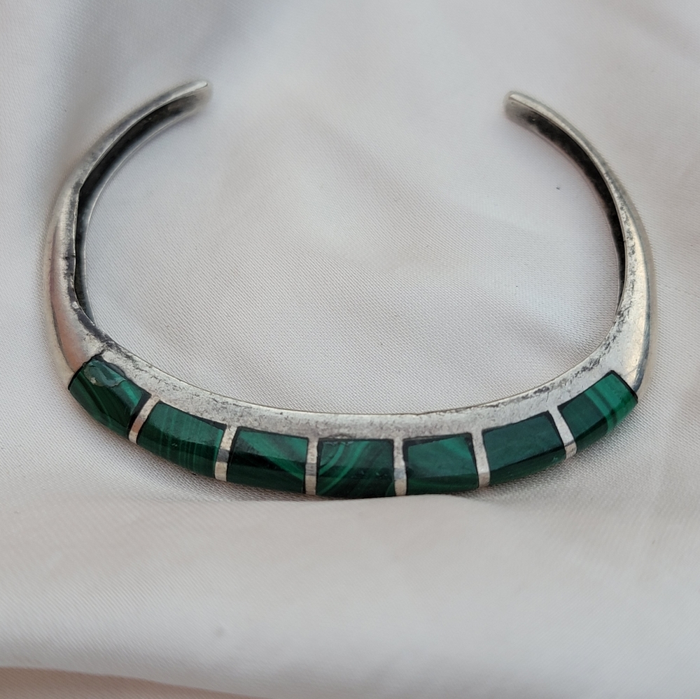 Sterling Silver Malachite Cuff Bracelet - Picture 2 of 4